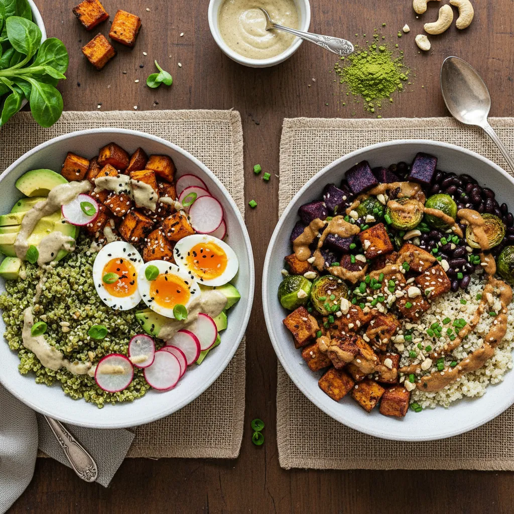 Savory Matcha and Sweet Potato Quinoa Bowls with Miso Drizzle
