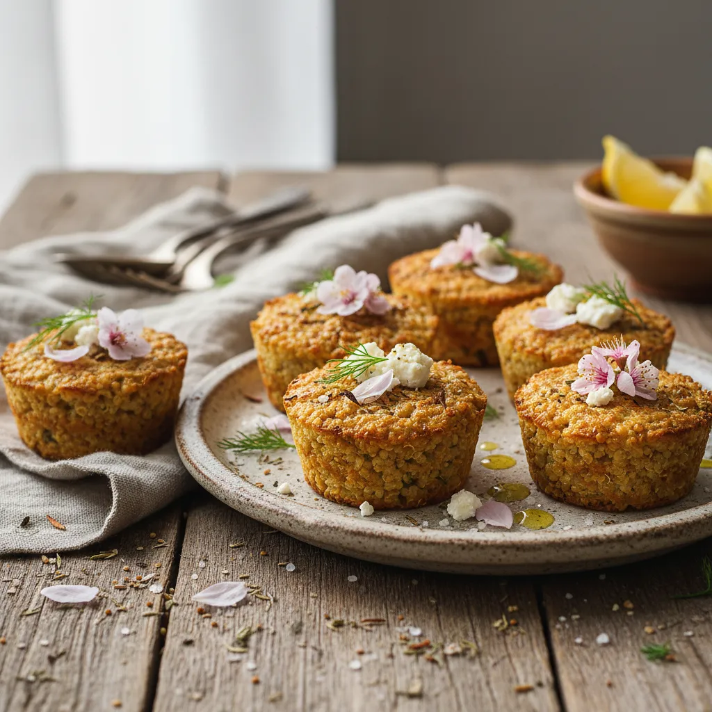 Savory May Blossom Baked Quinoa Feta Cups