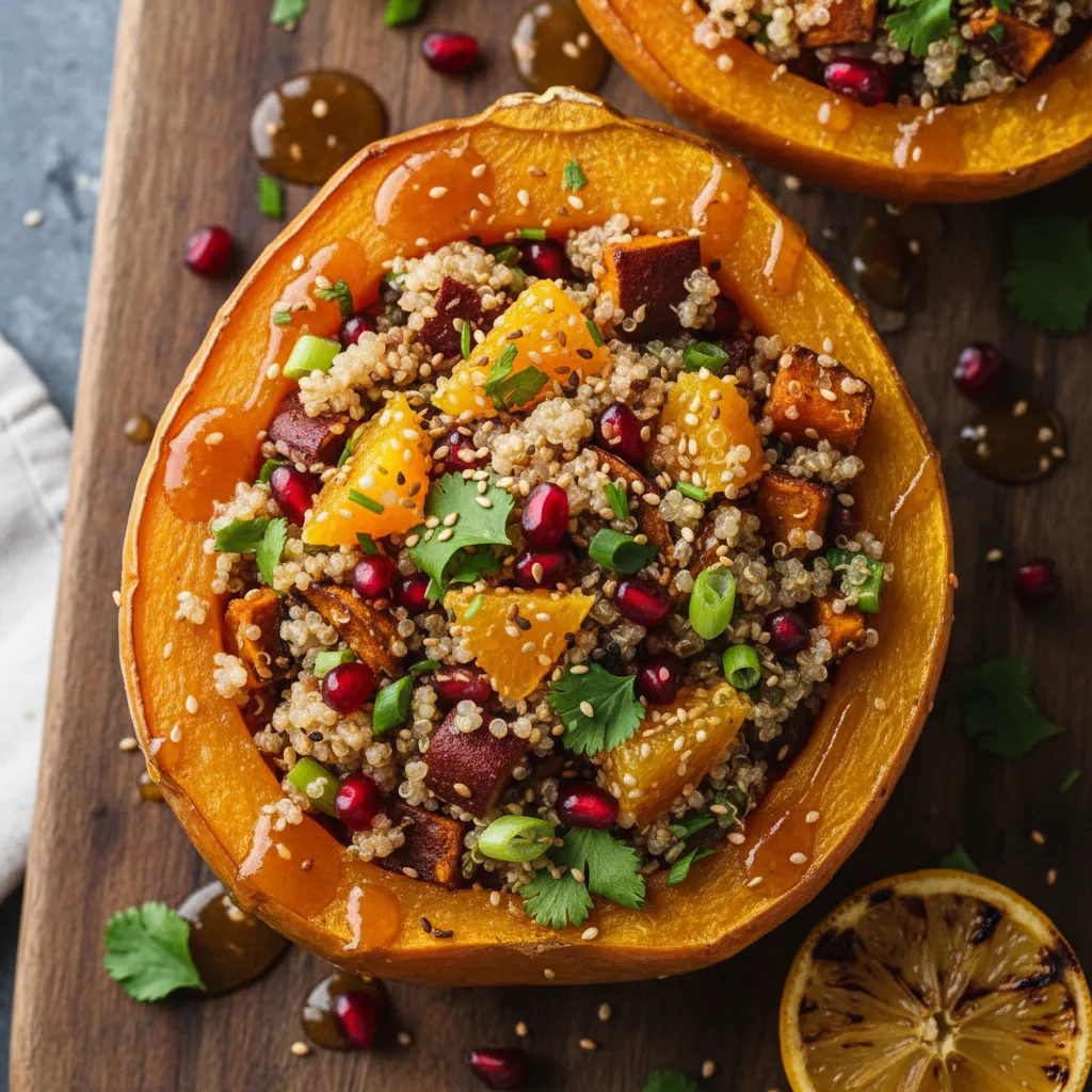 Savory Miso Citrus Quinoa-Stuffed Acorn Squash