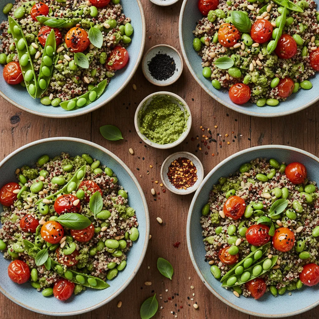 Savory Miso Edamame Quinoa Pesto Bowls