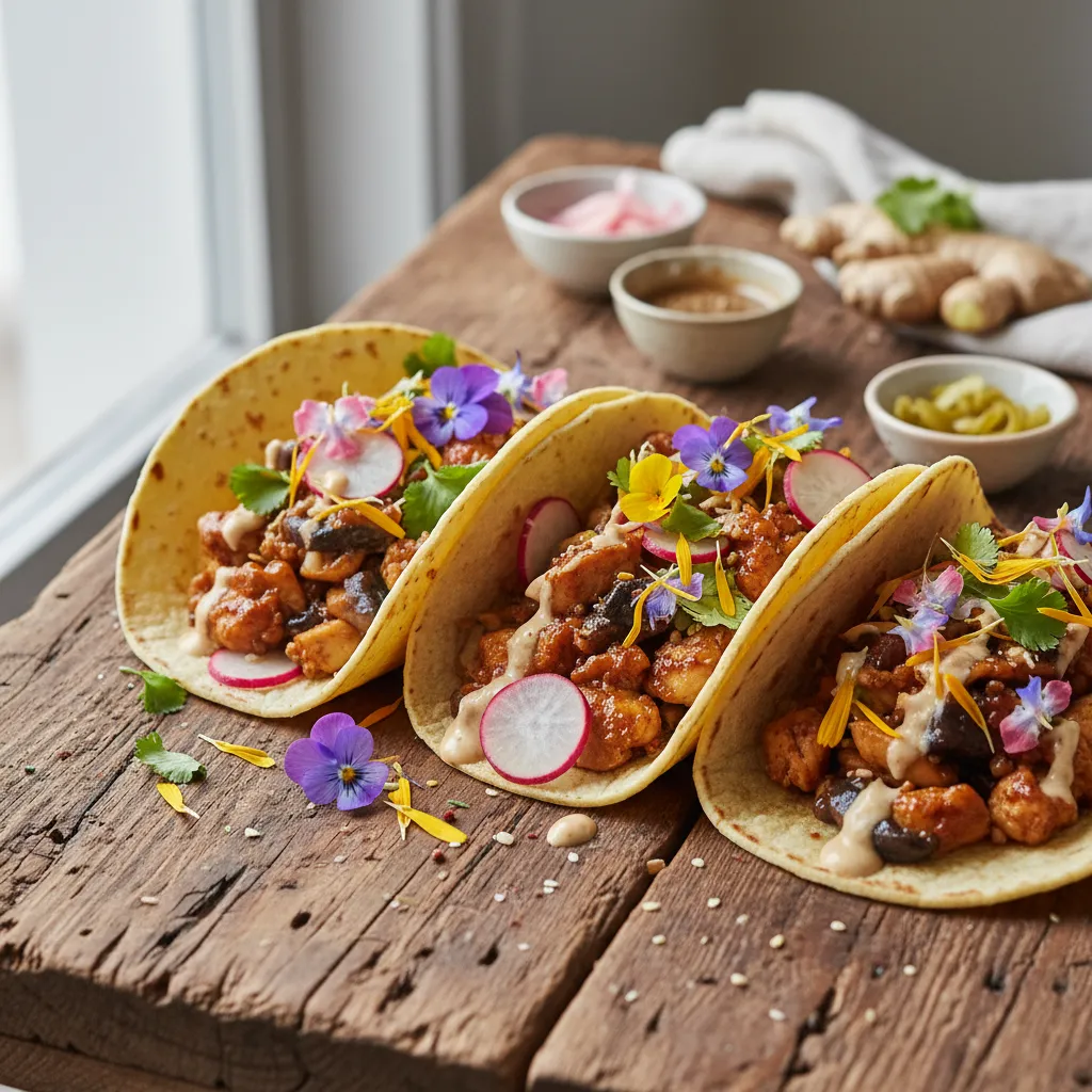 Savory Miso Ginger Edible Flower Tacos