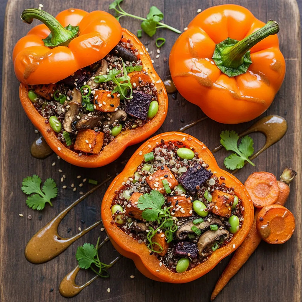 Savory Miso Glazed Carrot and Quinoa Stuffed Bell Peppers