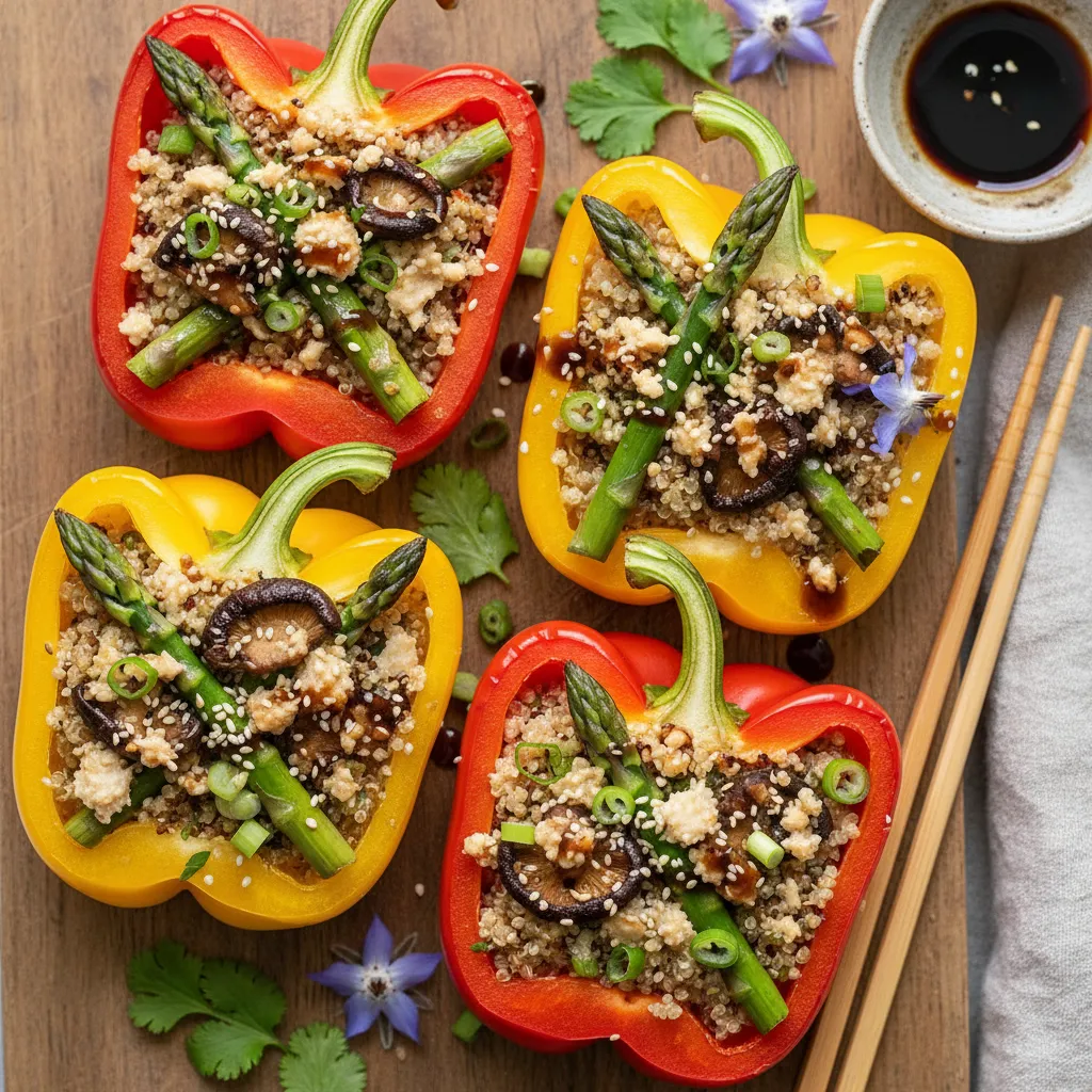Savory Miso and Asparagus Quinoa-Stuffed Bell Peppers