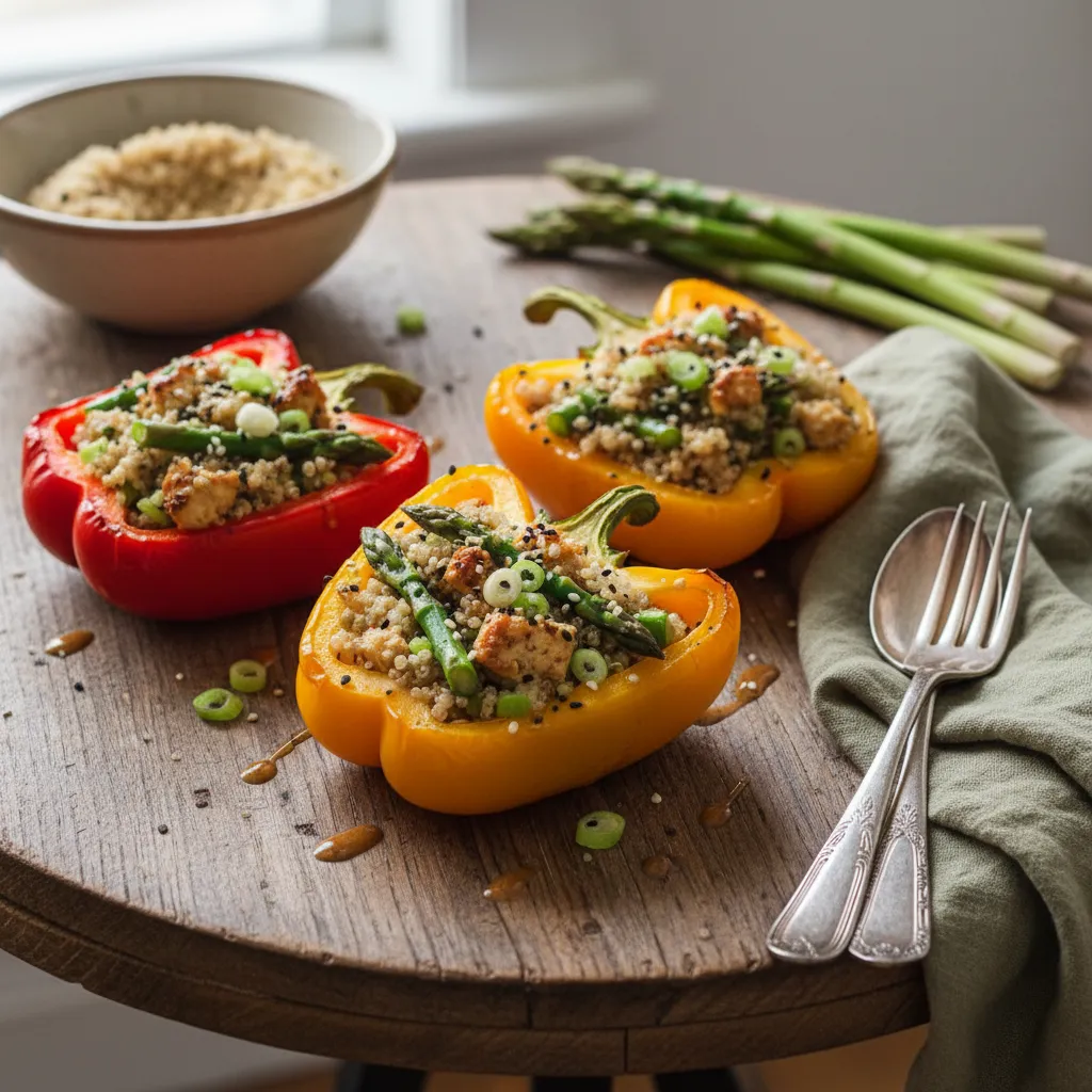 Savory Miso and Asparagus Quinoa-Stuffed Bell Peppers