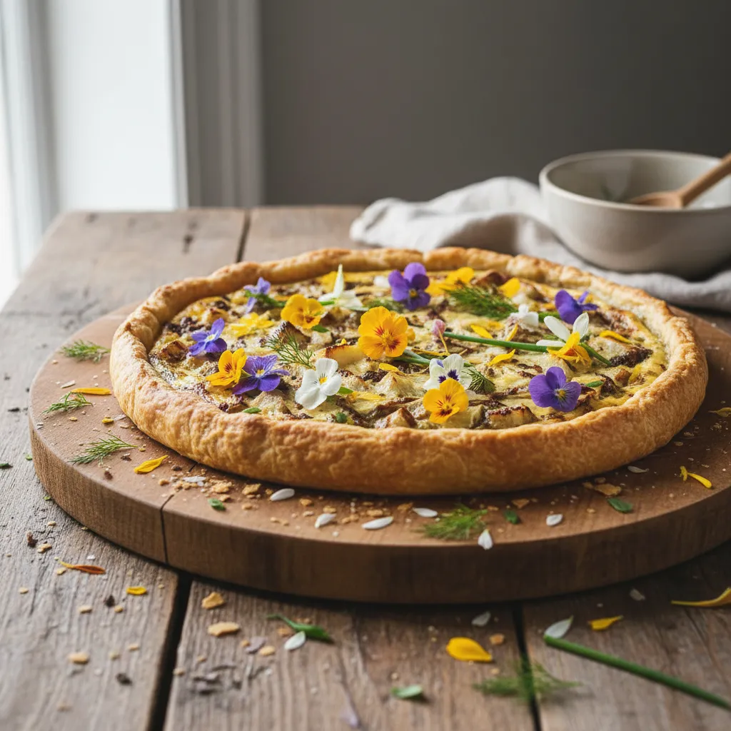 Savory Miso and Celery Root Tart with Edible Flowers