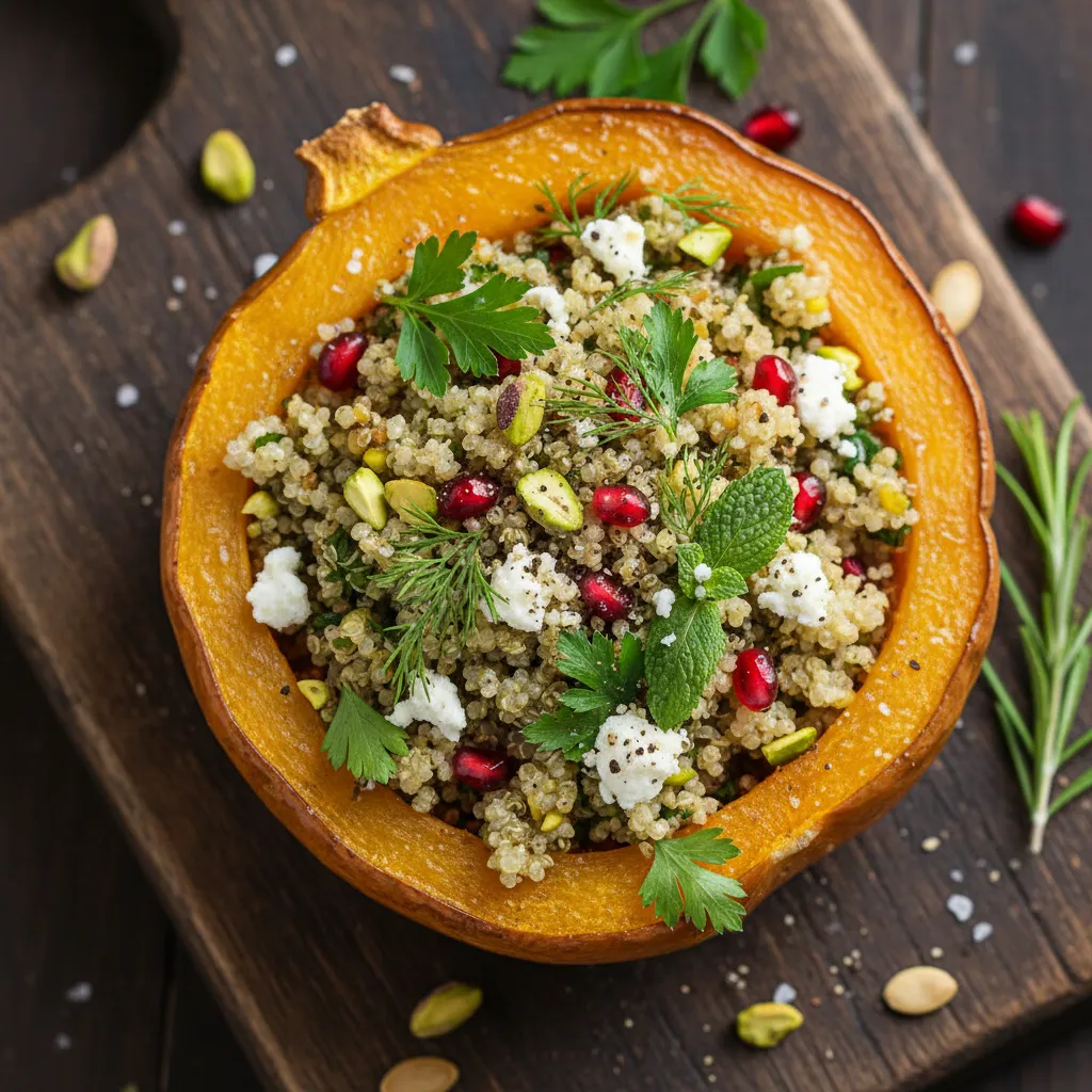 Savory Pistachio and Herb Quinoa Stuffed Acorn Squash