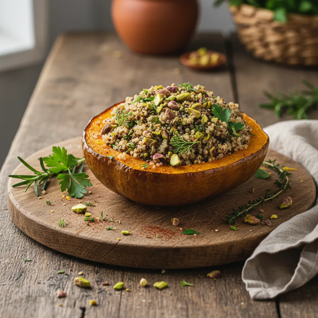 Savory Pistachio and Herb Quinoa Stuffed Acorn Squash