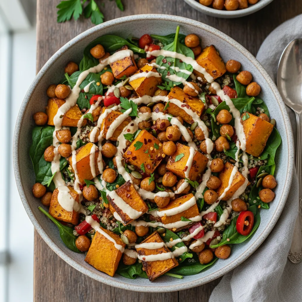 Savory Pumpkin-Chickpea Power Bowl with Tahini Drizzle