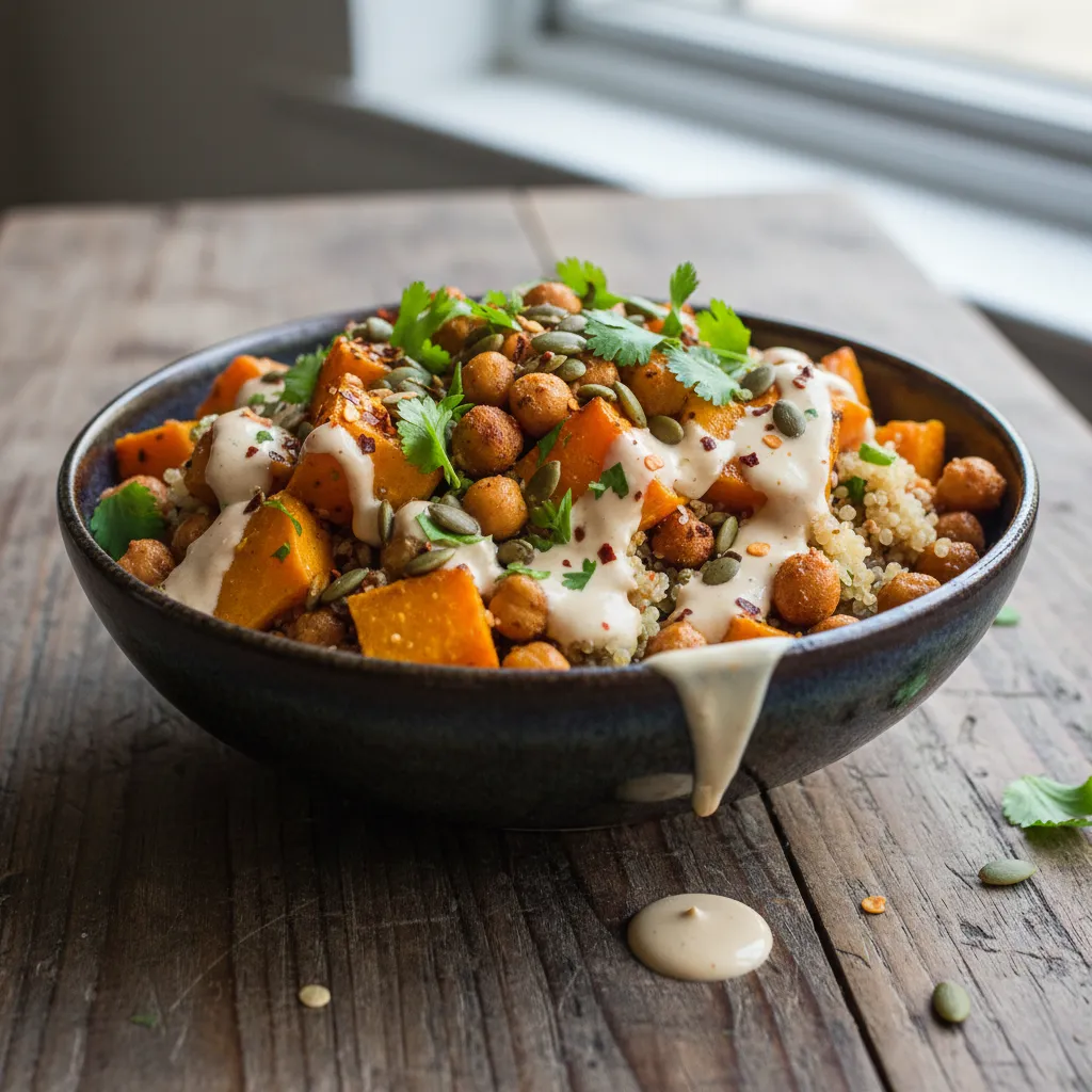 Savory Pumpkin-Chickpea Power Bowl with Tahini Drizzle