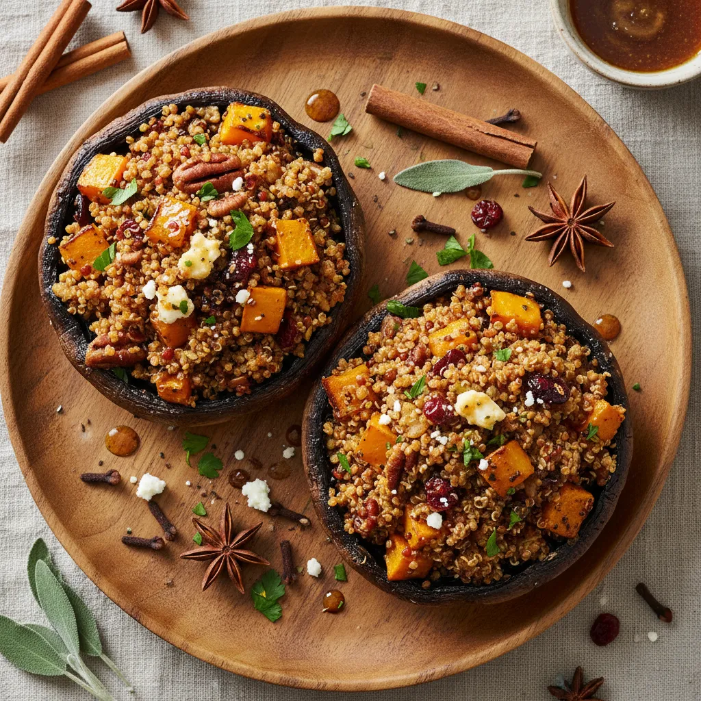 Savory Pumpkin-Spiced Quinoa Stuffed Portobello Caps