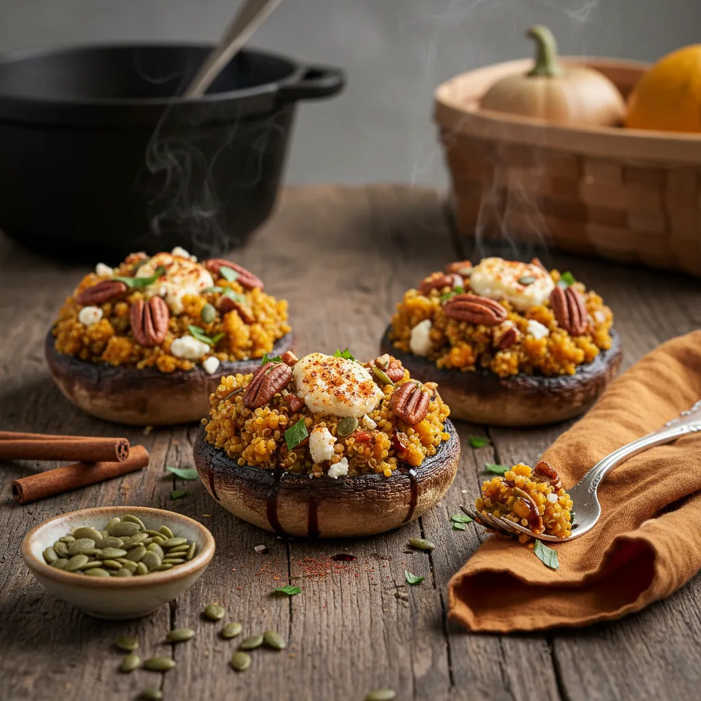 Savory Pumpkin-Spiced Quinoa Stuffed Portobello Caps