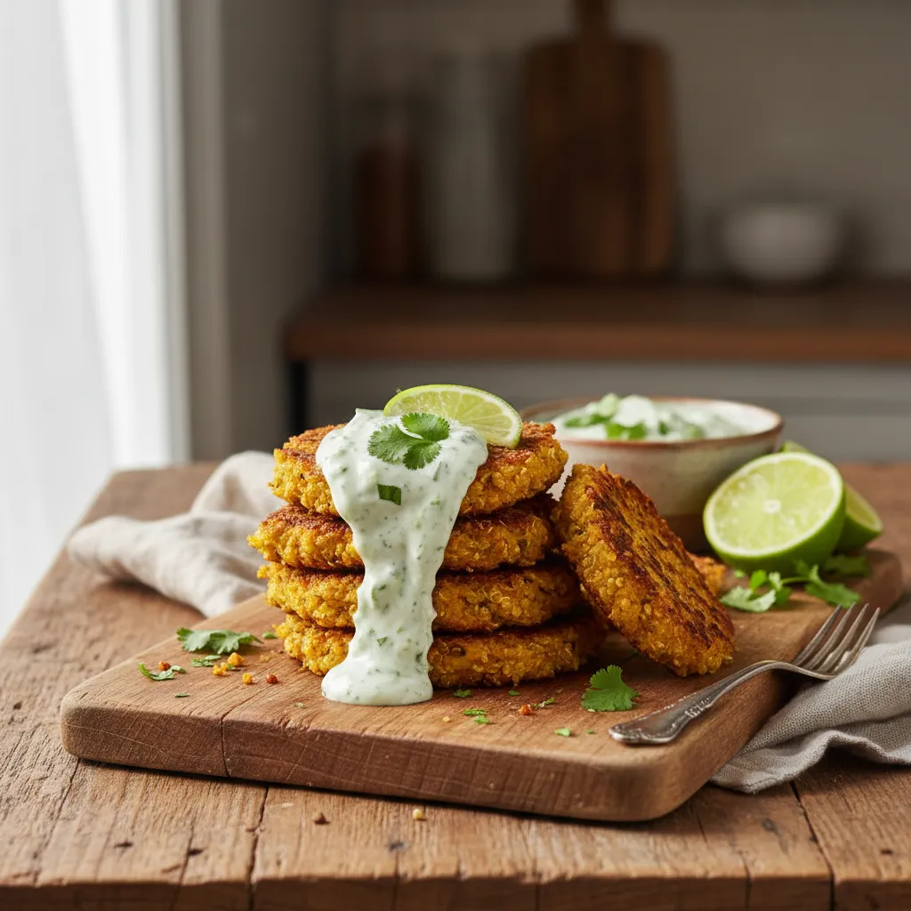 Savory Pumpkin Quinoa Fritters with Cilantro Lime Cream