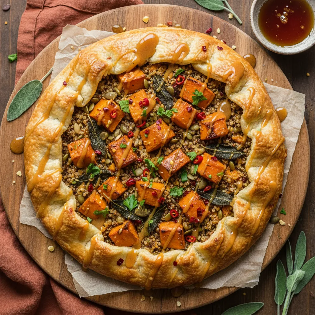Savory Pumpkin Sage Quinoa Galette with Spiced Maple Drizzle