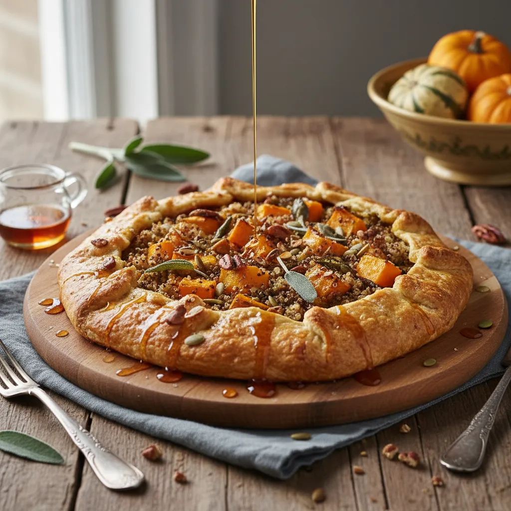 Savory Pumpkin Sage Quinoa Galette with Spiced Maple Drizzle