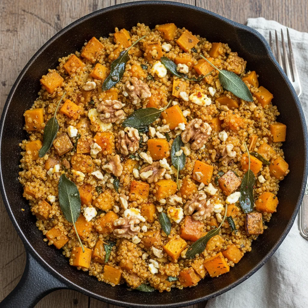 Savory Pumpkin Sage Quinoa Skillet with Toasted Walnuts