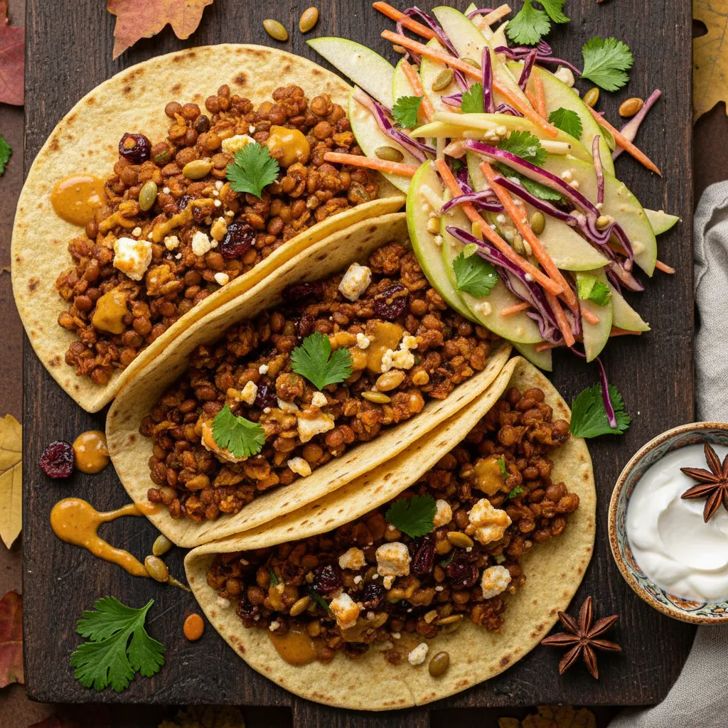 Savory Pumpkin Spice Lentil Tacos with Apple Slaw