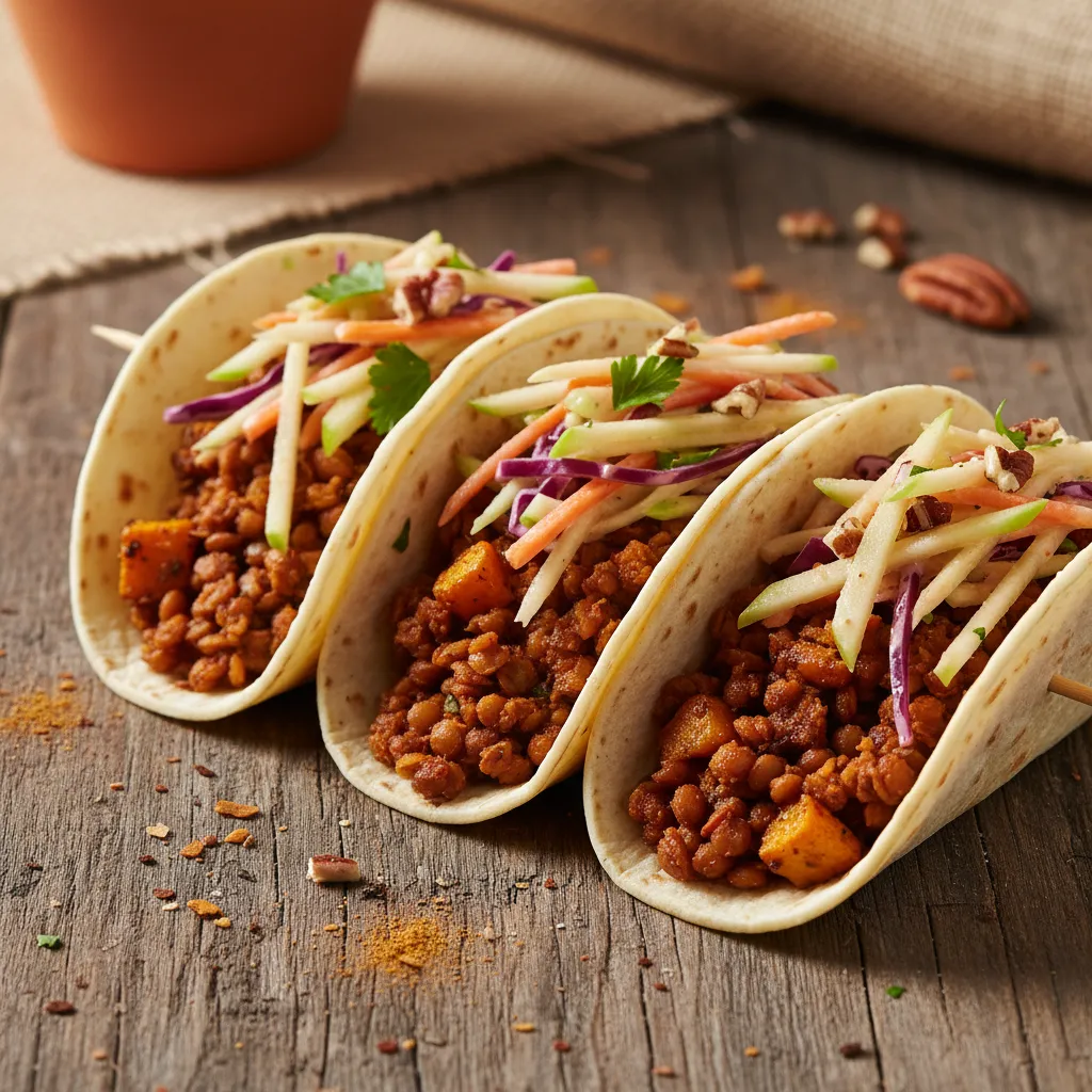 Savory Pumpkin Spice Lentil Tacos with Apple Slaw