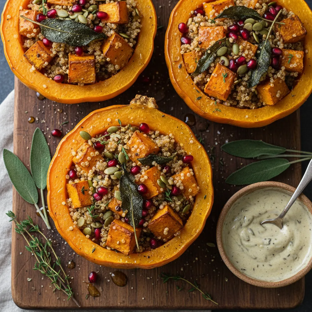 Savory Pumpkin & Sage Stuffed Acorn Squash with Quinoa