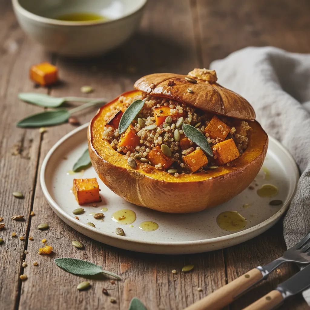 Savory Pumpkin & Sage Stuffed Acorn Squash with Quinoa