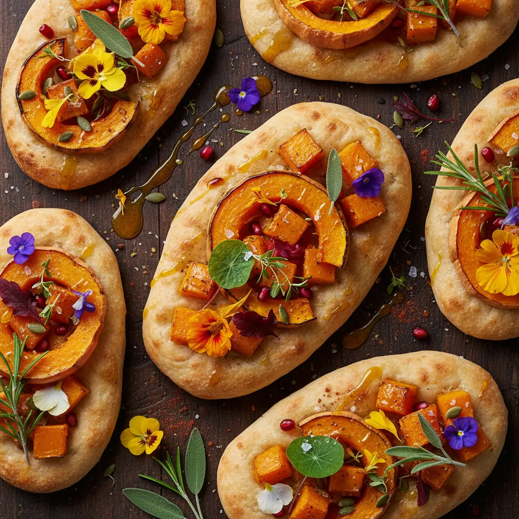 Savory Pumpkin and Edible Flower Flatbreads