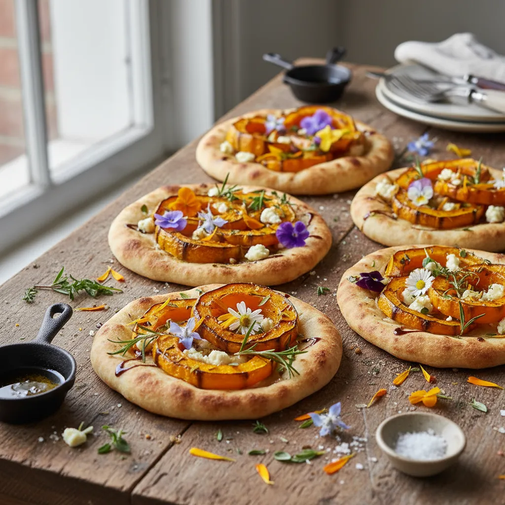 Savory Pumpkin and Edible Flower Flatbreads