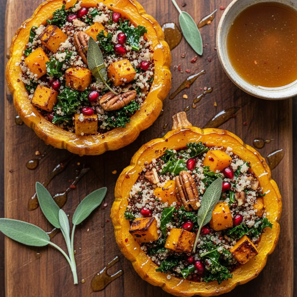 Savory Quinoa-Stuffed Delicata Squash with Maple Sage Glaze