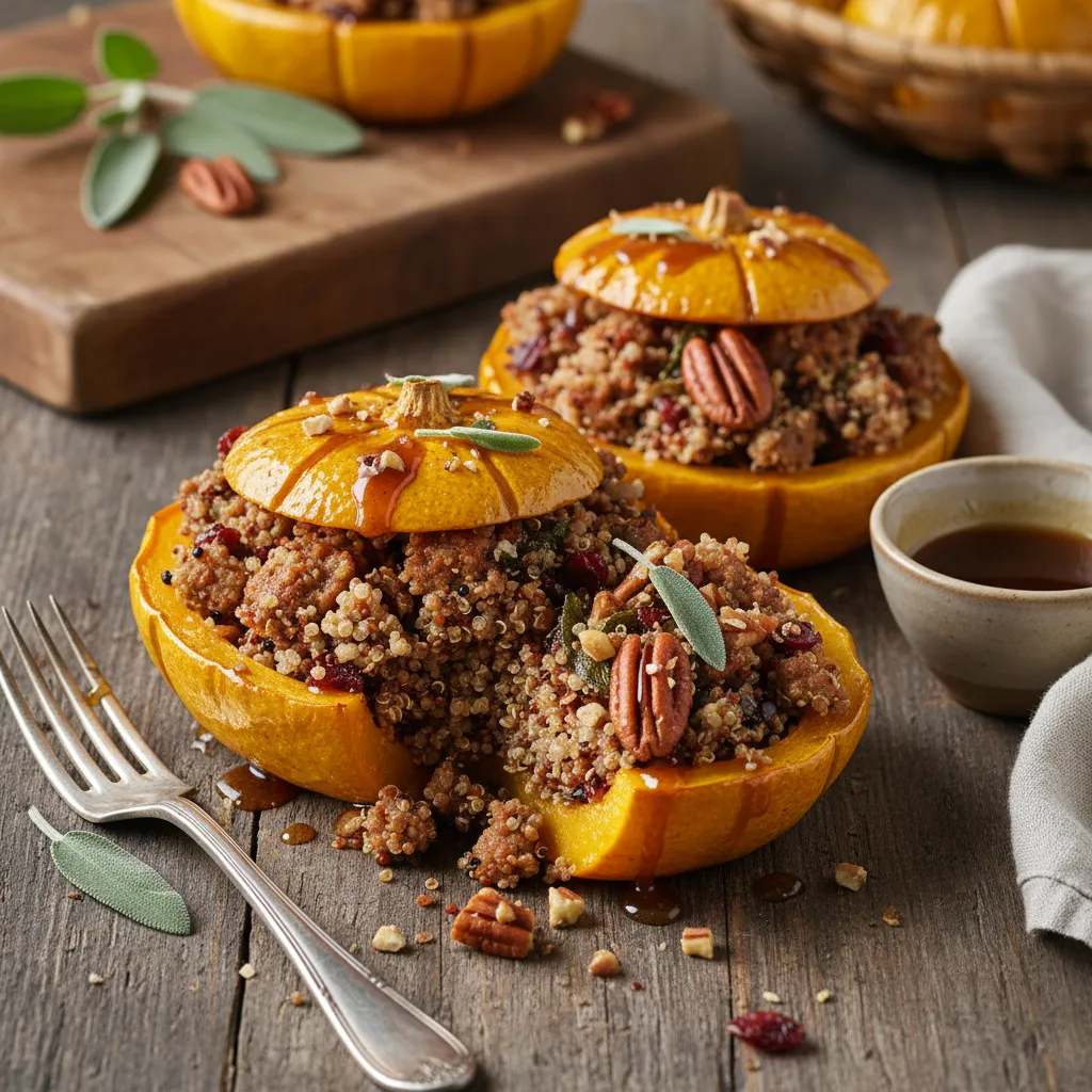 Savory Quinoa-Stuffed Delicata Squash with Maple Sage Glaze