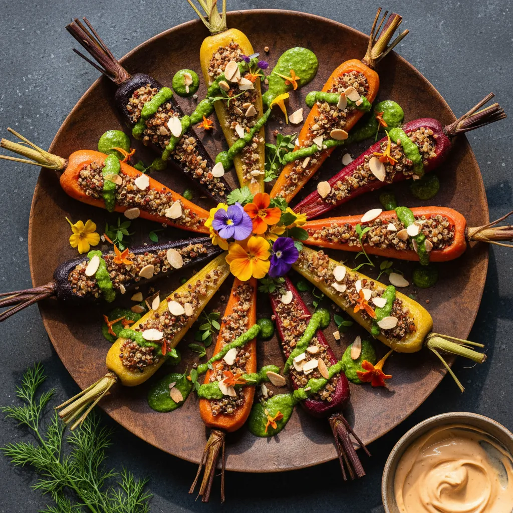 Savory Quinoa-Stuffed Rainbow Carrots with Edible Flowers