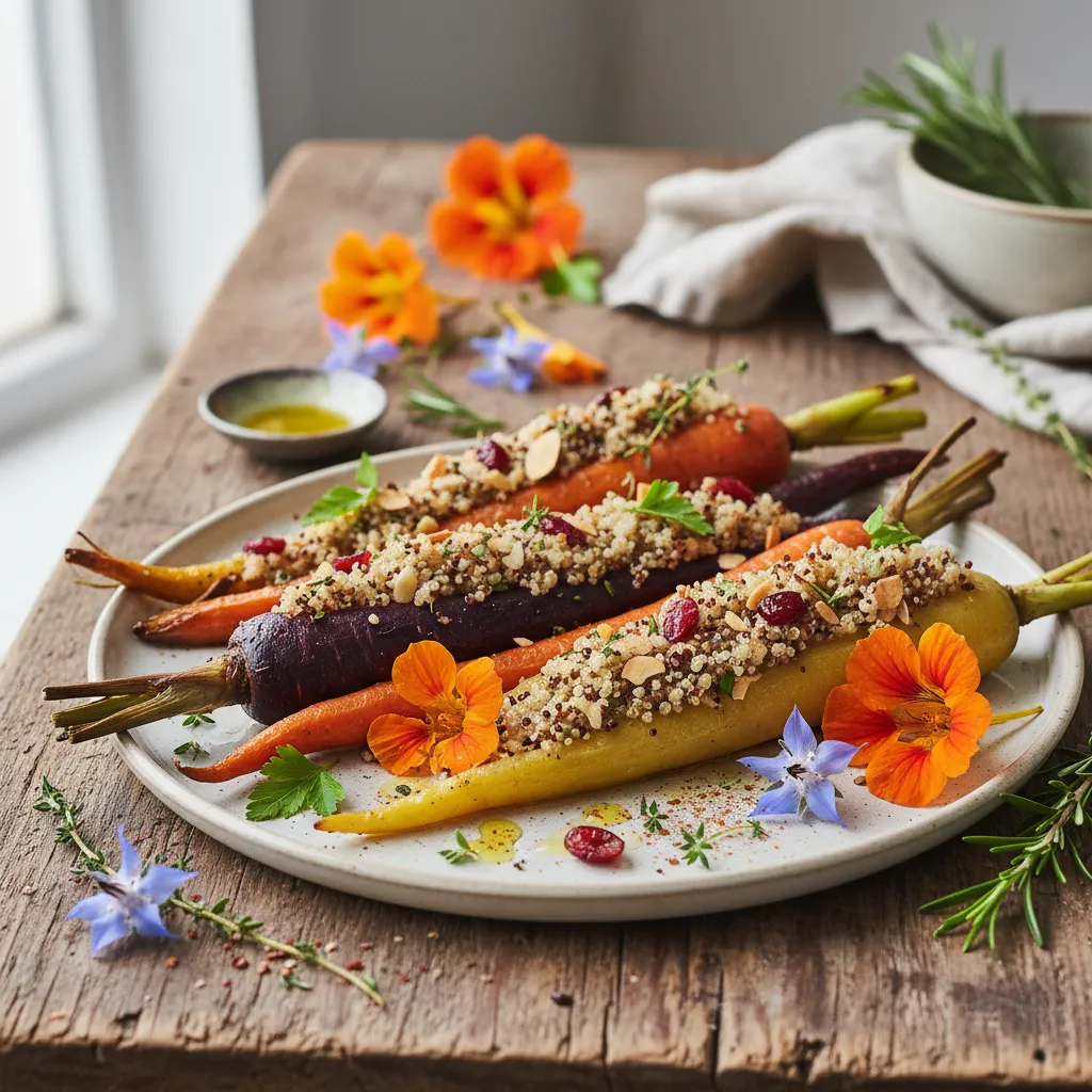 Savory Quinoa-Stuffed Rainbow Carrots with Edible Flowers