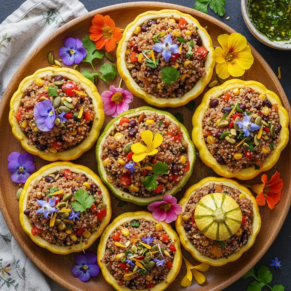 Savory Quinoa-Stuffed Summer Squash with Edible Flowers