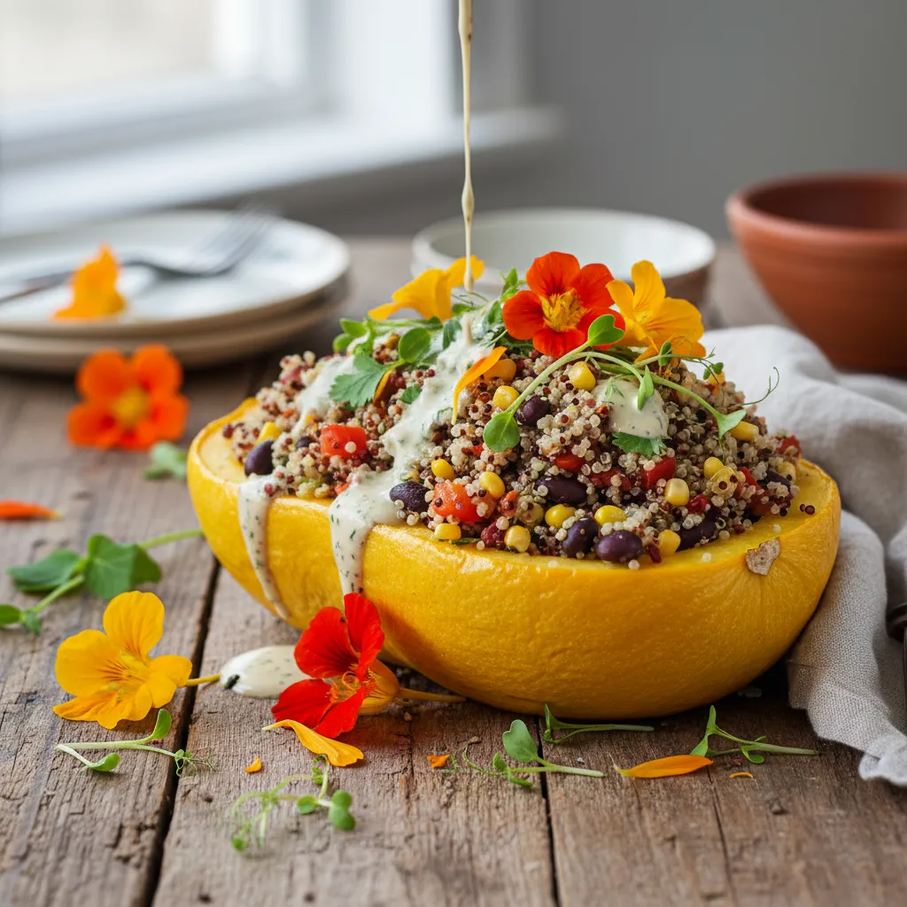 Savory Quinoa-Stuffed Summer Squash with Edible Flowers