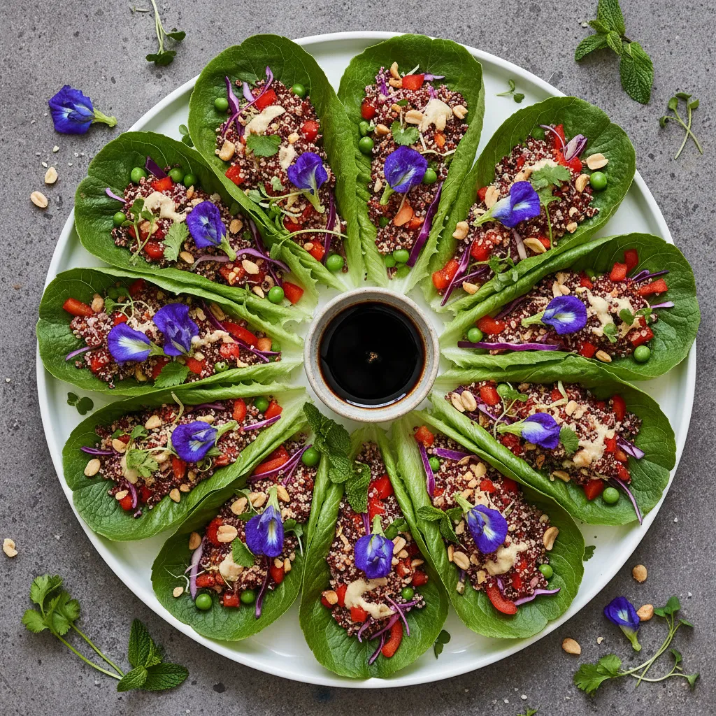 Savory Quinoa and Pea Flower Vegan Lettuce Wraps