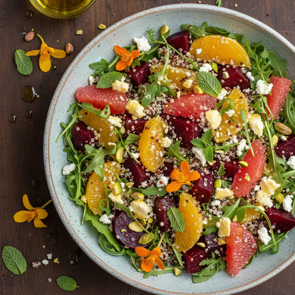 Savory Roasted Beet and Quinoa Salad with Orange Blossom Vinaigrette
