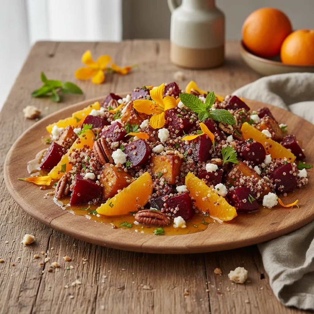 Savory Roasted Beet and Quinoa Salad with Orange Blossom Vinaigrette