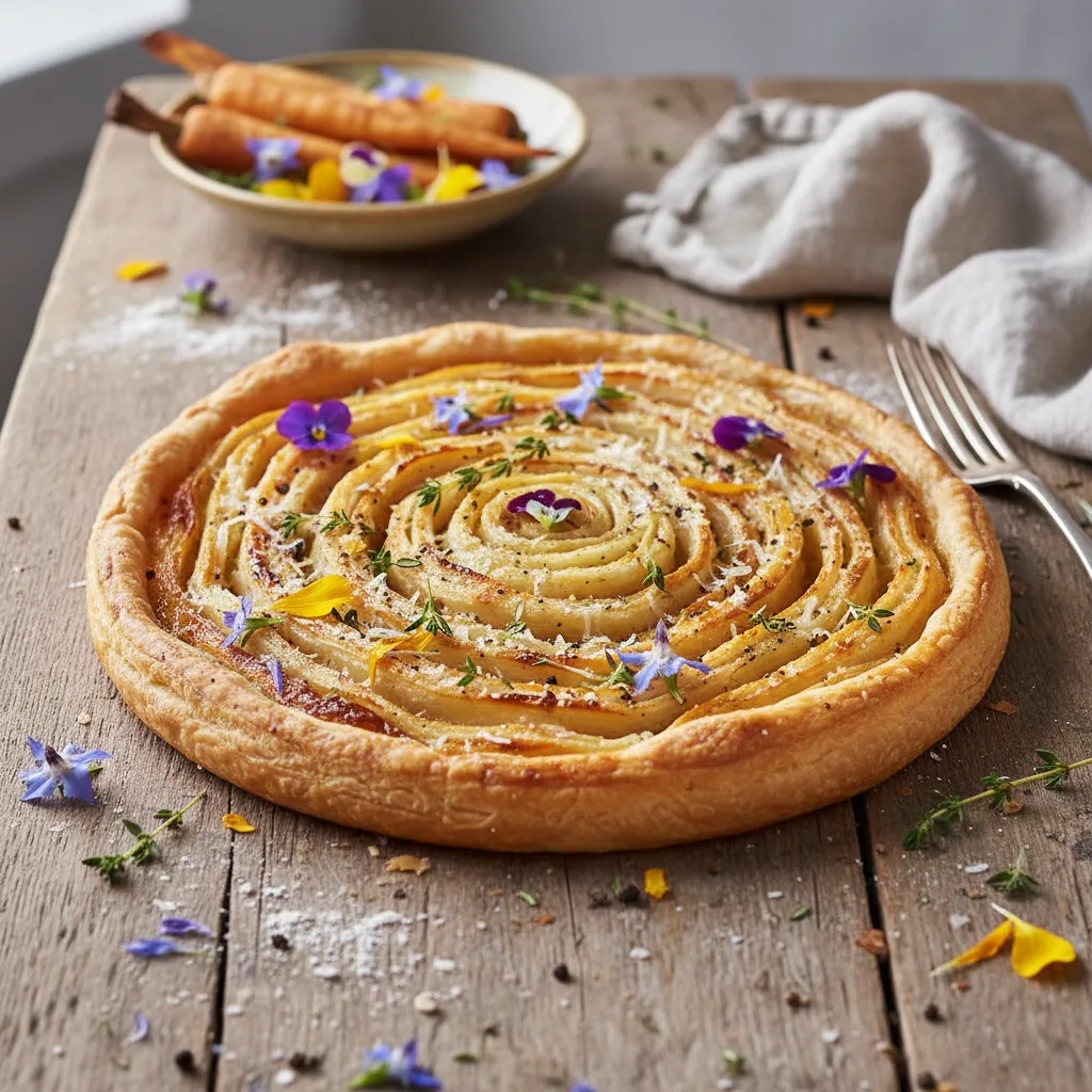 Savory Roasted Parsnip and Edible Flower Tart