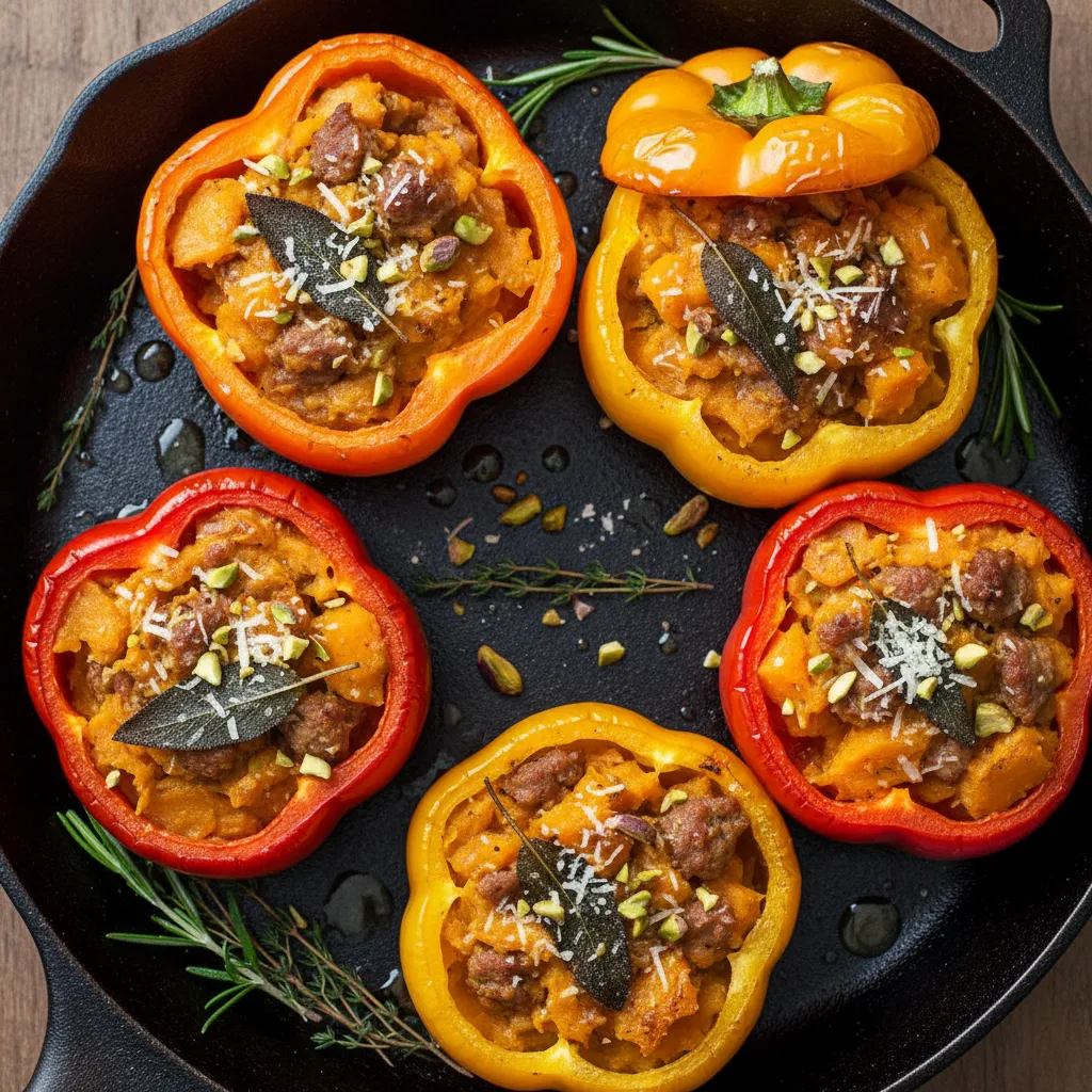 Savory Roasted Pumpkin and Sage Stuffed Peppers