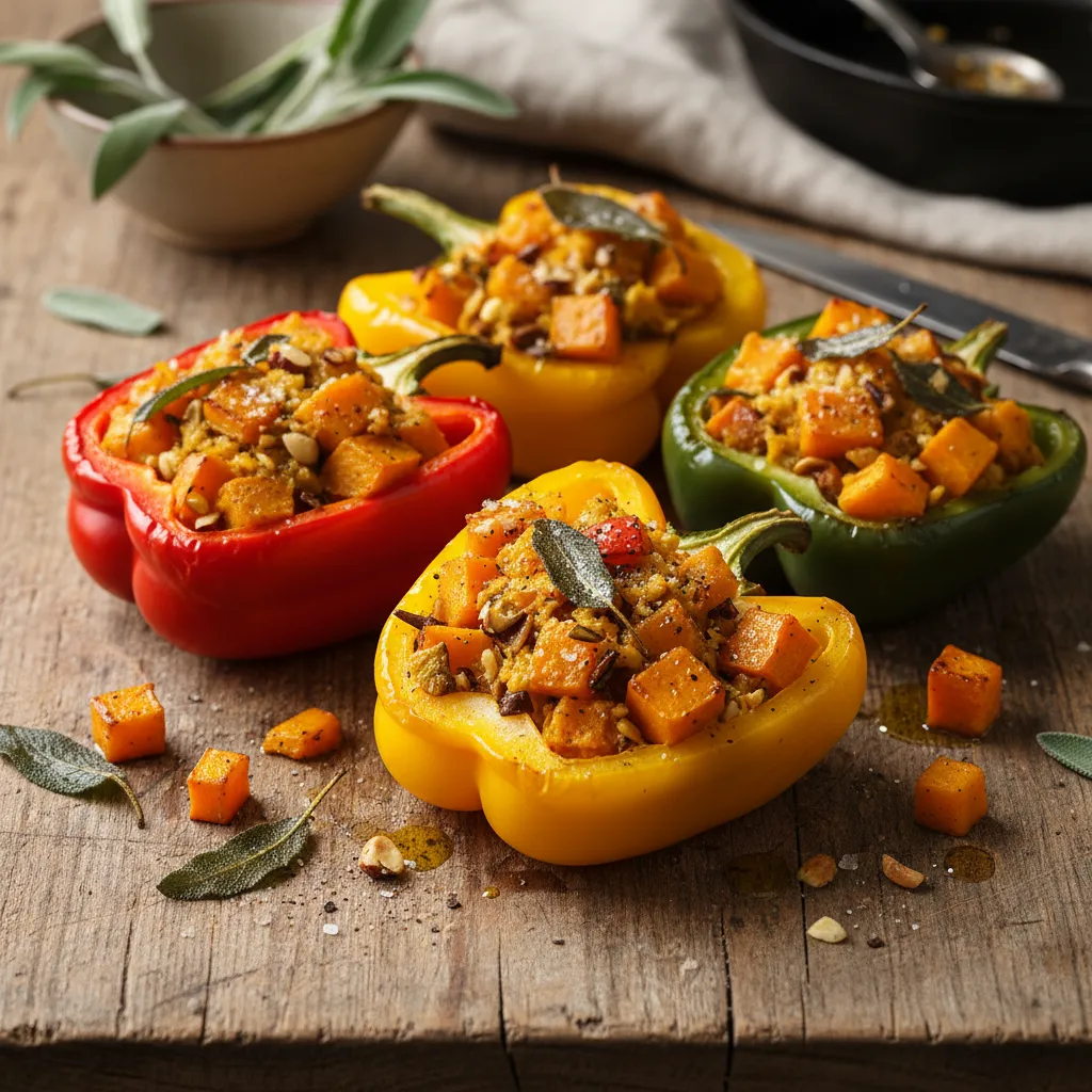 Savory Roasted Pumpkin and Sage Stuffed Peppers