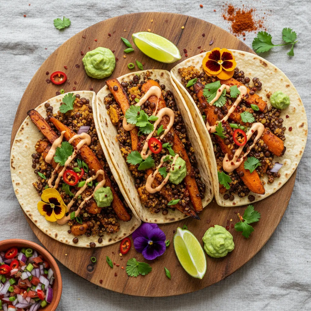 Savory Spiced Carrot and Quinoa Beluga Lentil Tacos