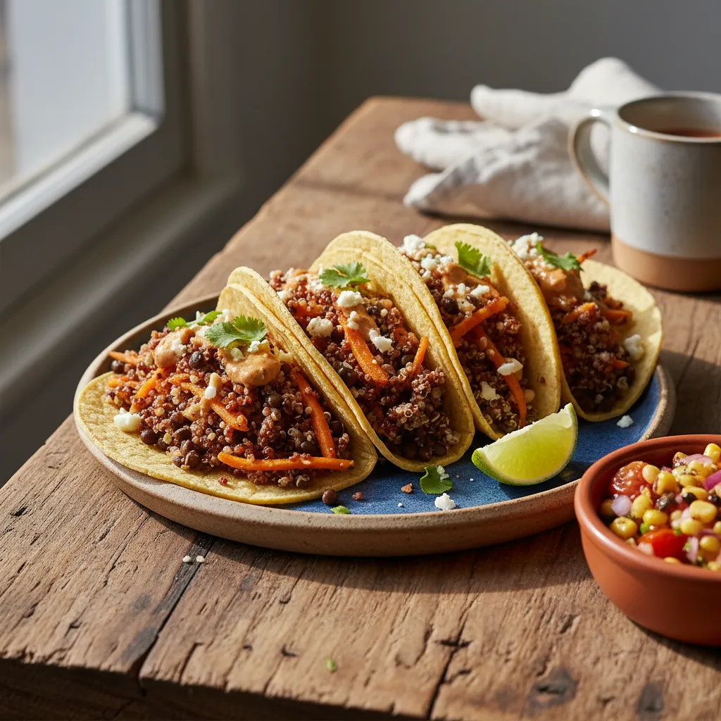 Savory Spiced Carrot and Quinoa Beluga Lentil Tacos