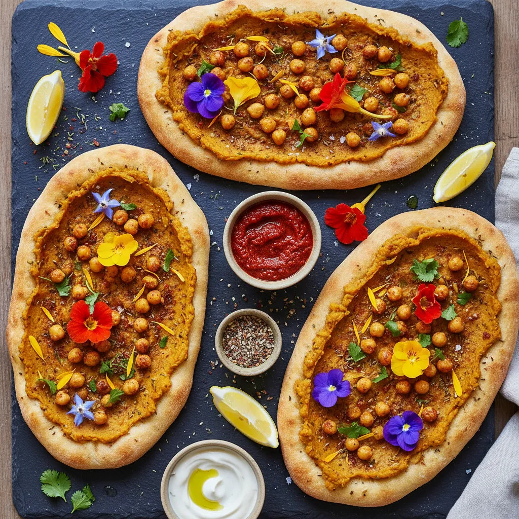 Savory Spiced Chickpea and Edible Flower Flatbreads