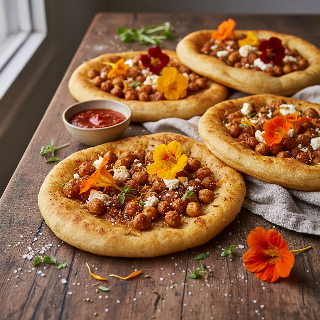 Savory Spiced Chickpea and Edible Flower Flatbreads