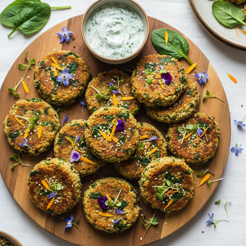 Savory Spinach and Edible Flower Quinoa Bites