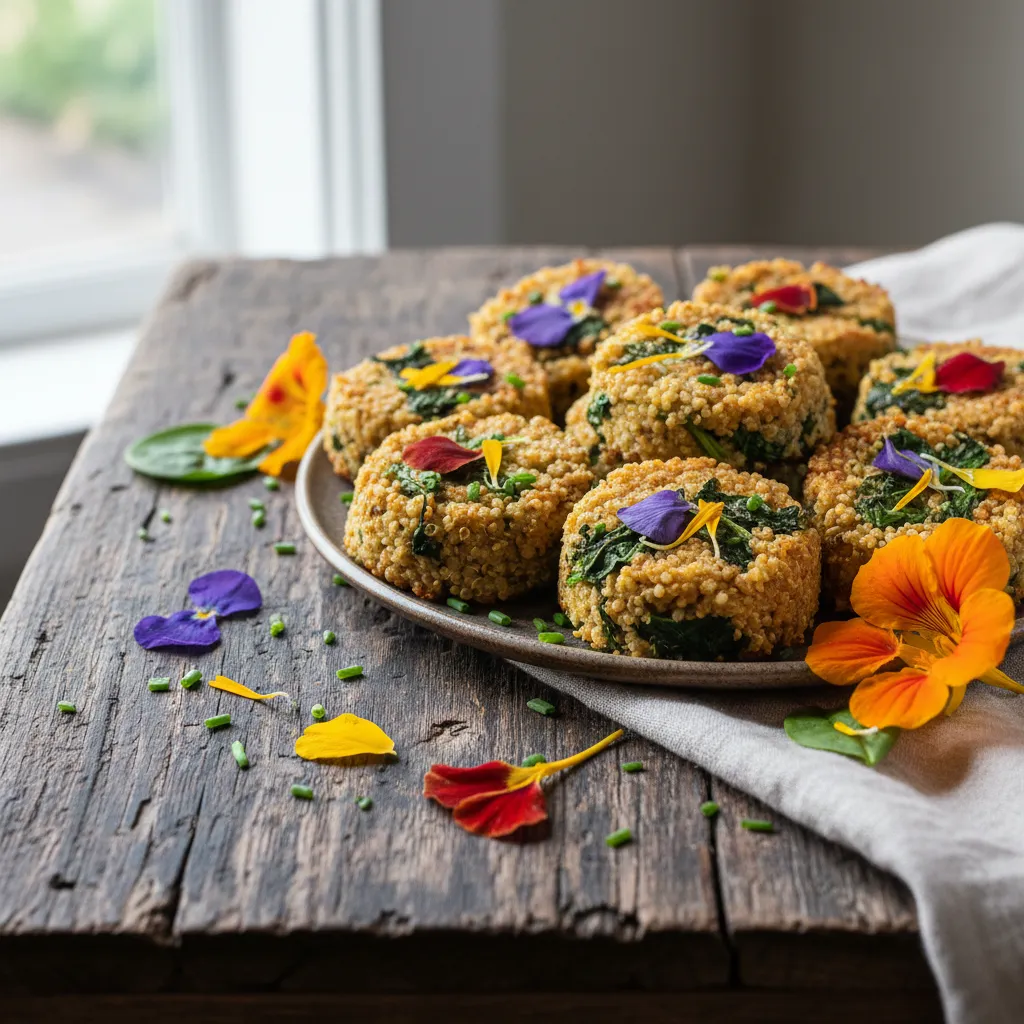Savory Spinach and Edible Flower Quinoa Bites