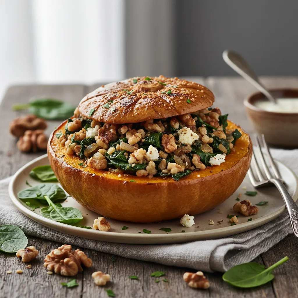 Savory Spinach and Walnut Stuffed Acorn Squash