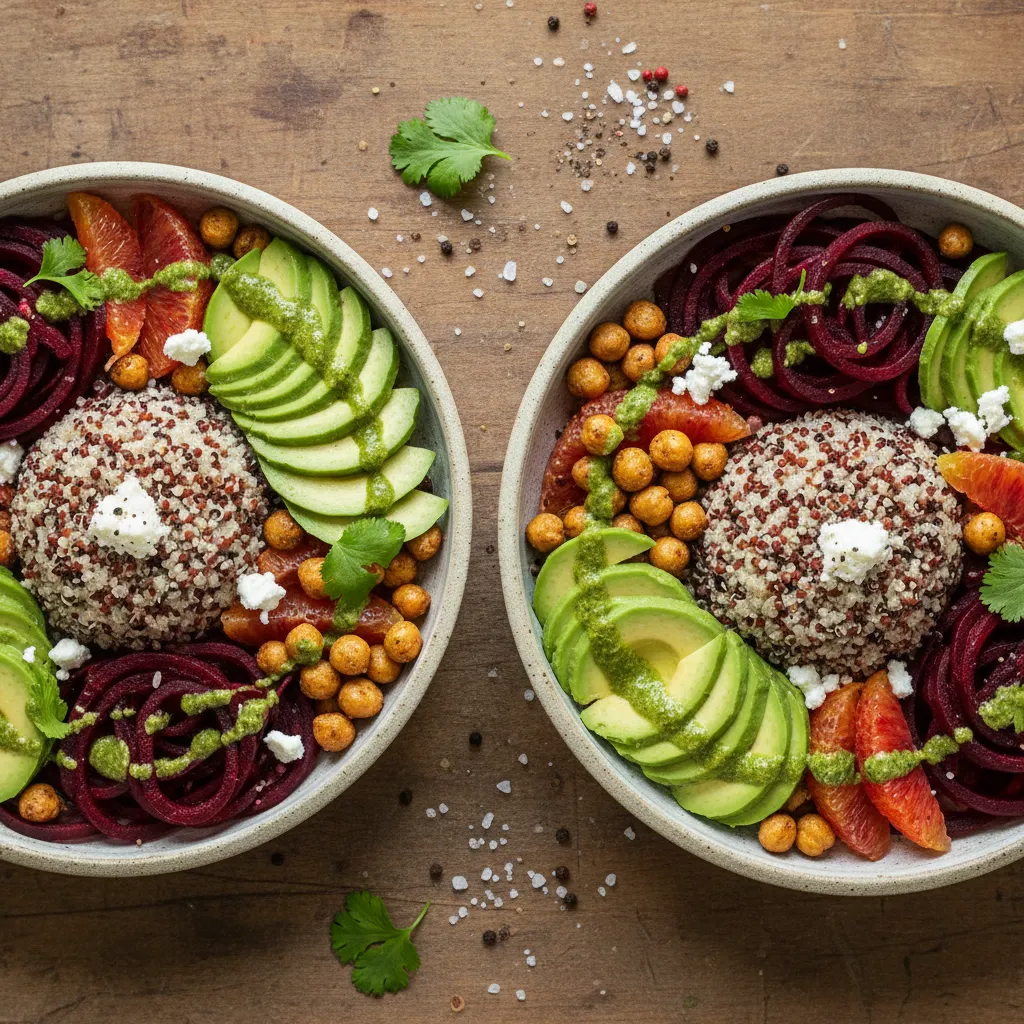 Savory Spiralized Beet and Avocado Quinoa Bowls