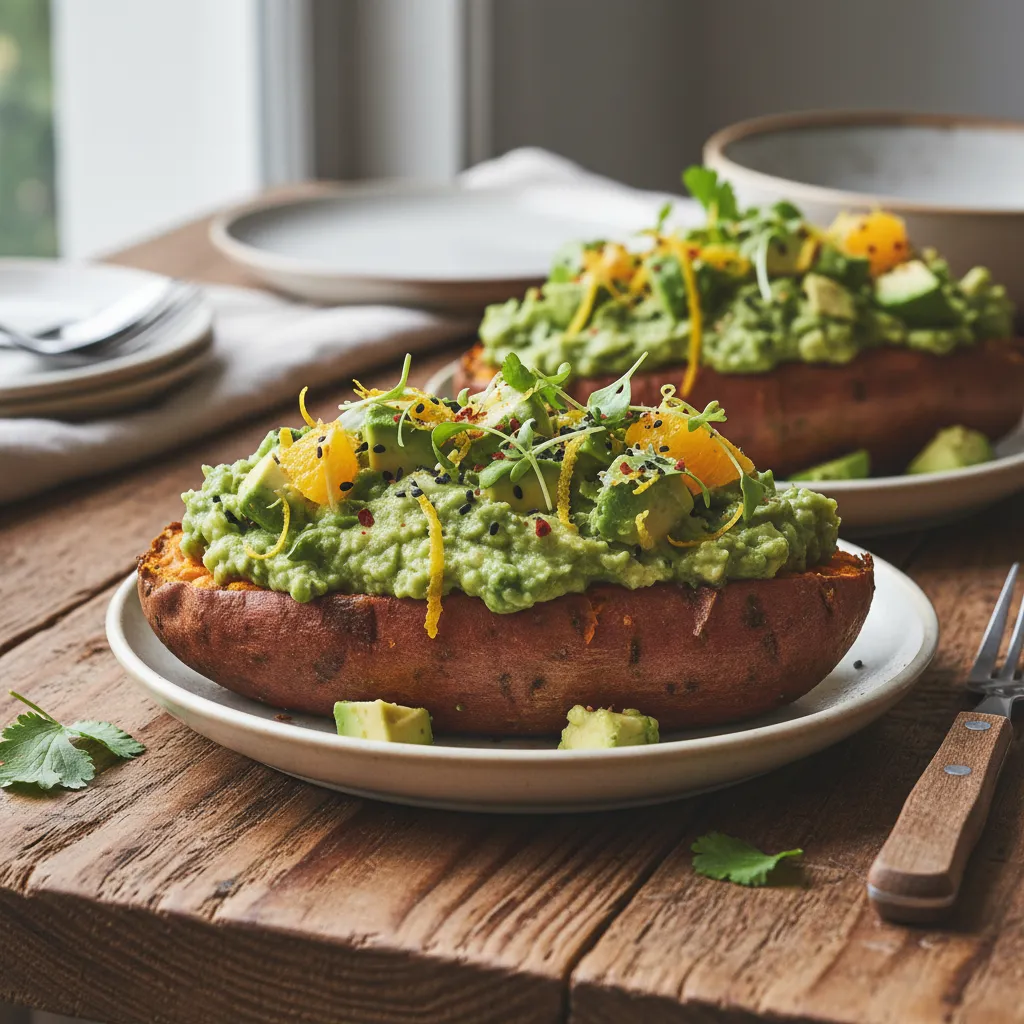Savory Spirulina Avocado Stuffed Sweet Potatoes with Citrus Zest