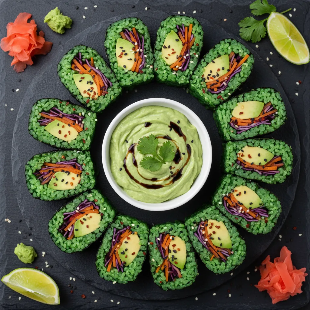 Savory Spirulina Avocado Vegetable Sushi Rolls
