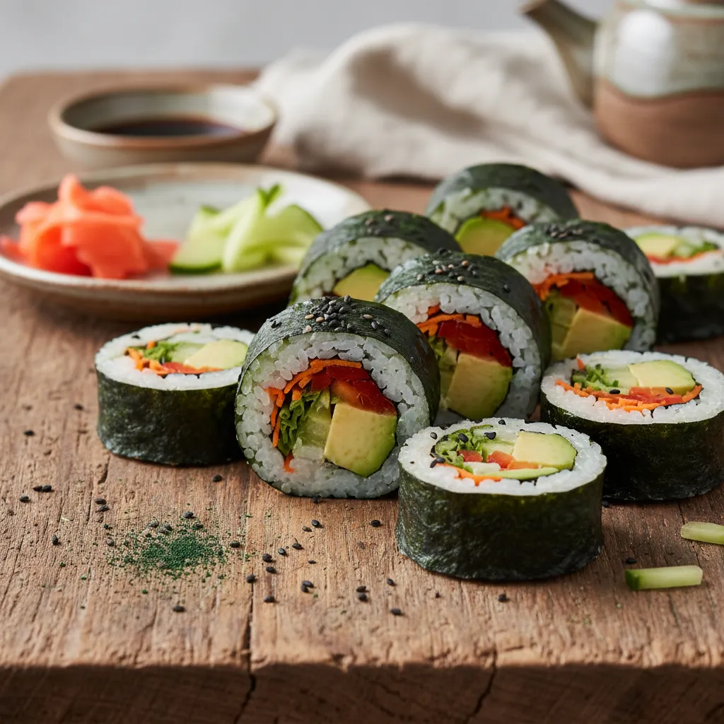 Savory Spirulina Avocado Vegetable Sushi Rolls