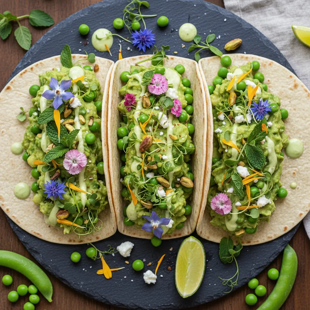 Savory Spring Pea and Edible Flower Tacos