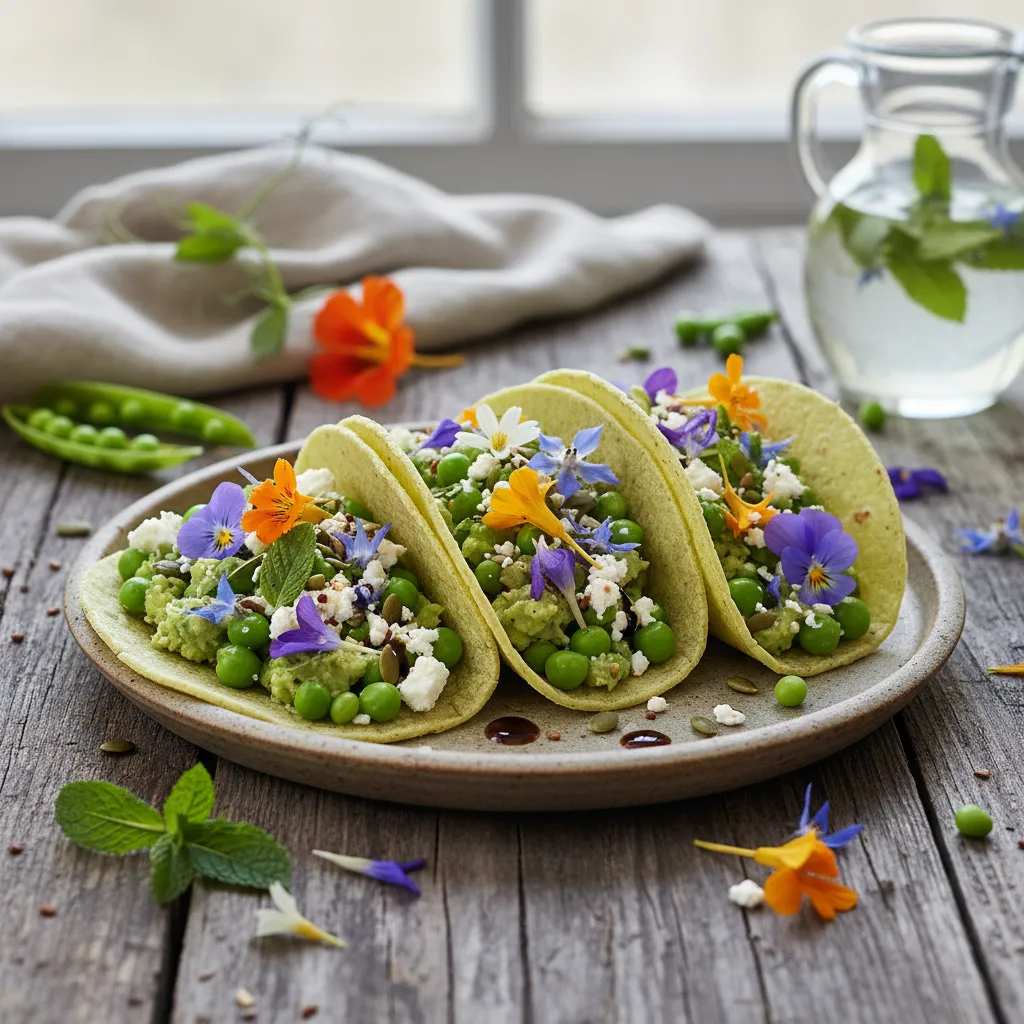 Savory Spring Pea and Edible Flower Tacos